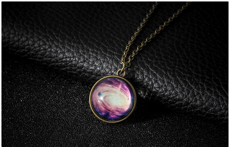 YWHL discount Store Fashion lovers galaxy nebula double-sided glass ball pendant necklace | Украшения и аксессуары