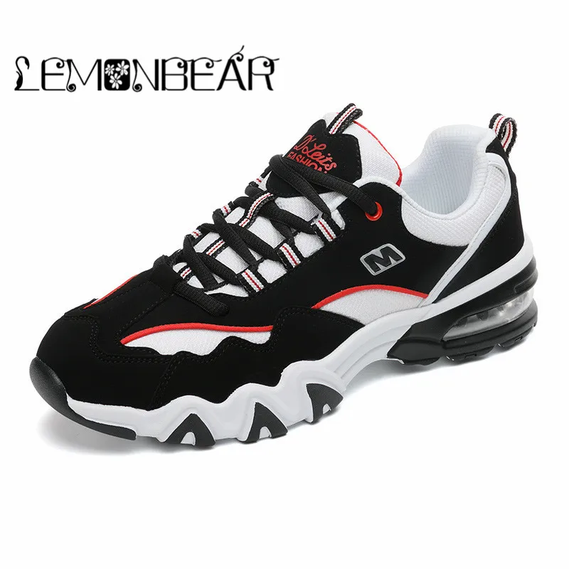 Мужские осенние туфли толстая подошва амортизаторы легкие черные белые обувь