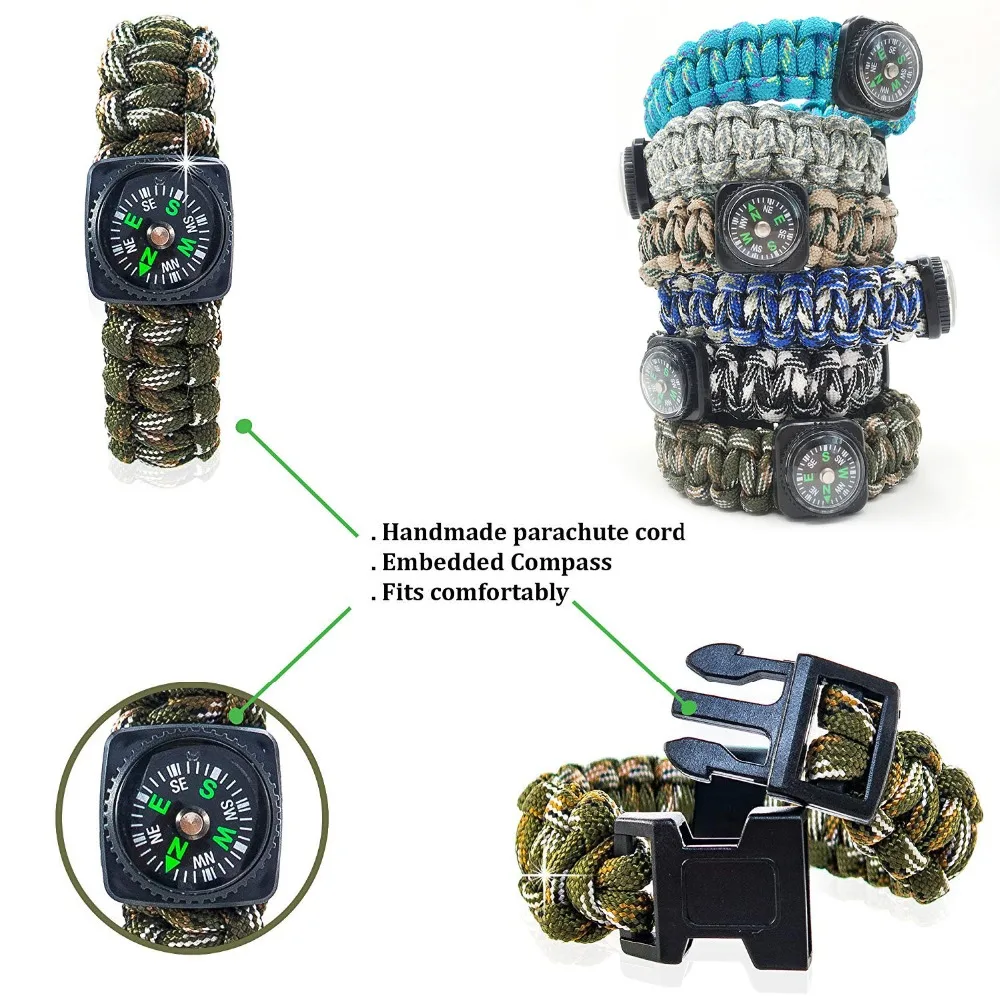 CamouflageMulti Функция аварийного выживания браслет для мужчин женщин открытый