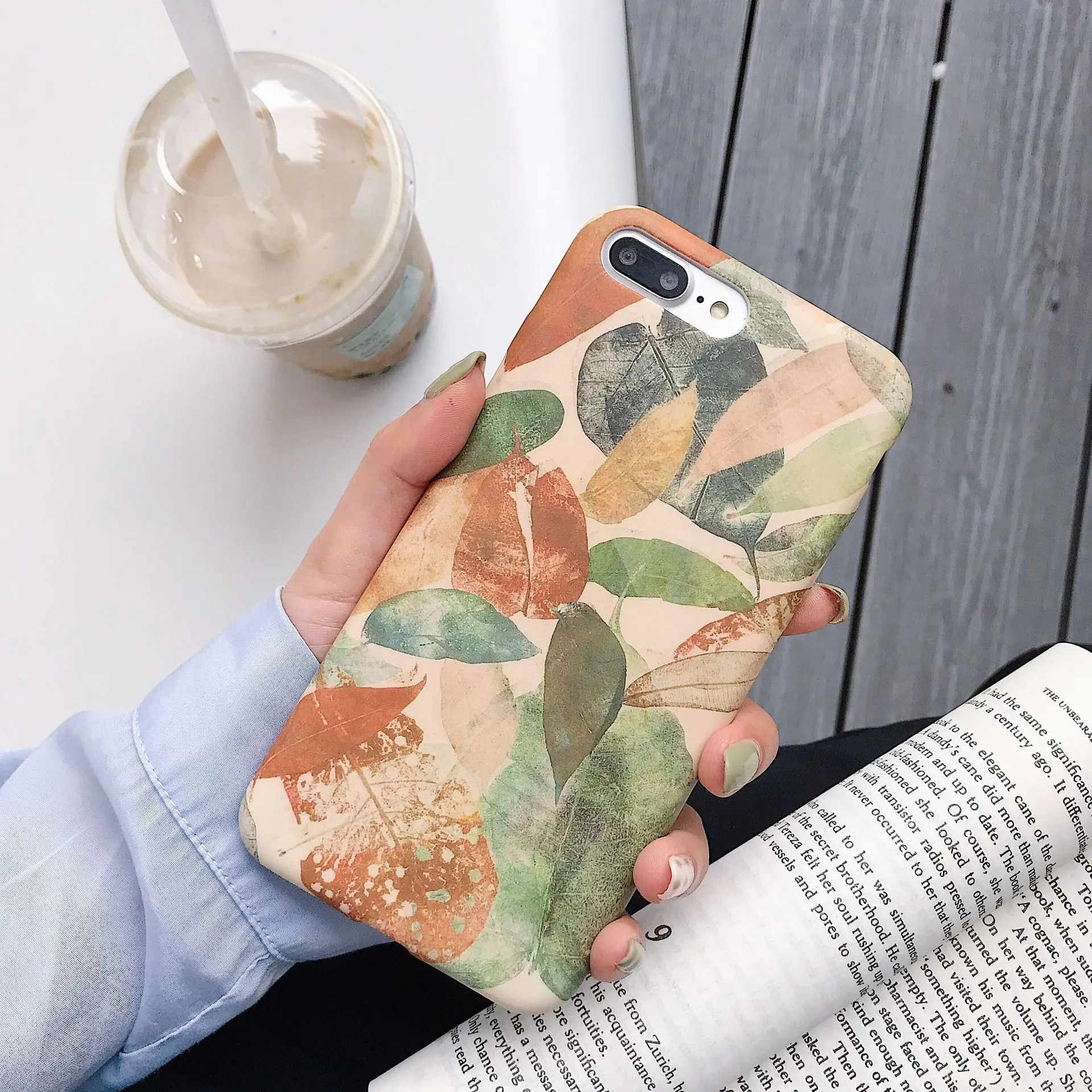 Retro Art Illustration Leaf Korean Phone Case For iPhone 7 Puls 6 6S 8 Liquid Silicone Soft X Xr XsMax |