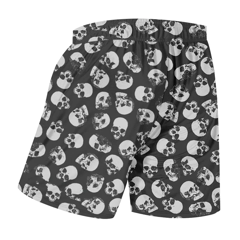 UJWI Man Loose Sports Beach Shorts 3D Mini Skulls Punk Rock Printed Oversized Funny Casual Men's 5XL | Мужская одежда
