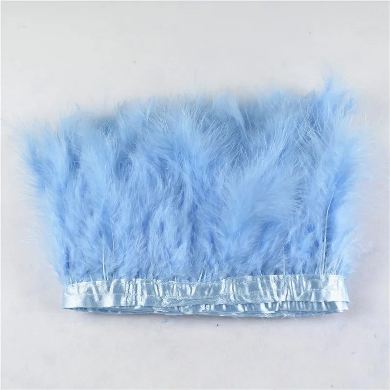 Light Blue Натуральный крашенный шелк «Марабу»/индейка перо отделка 10 ярдов 10-15 см Ткань отделочная лента для одежды Свадебные пары и перья для ремесел - Цвет: Light Blue