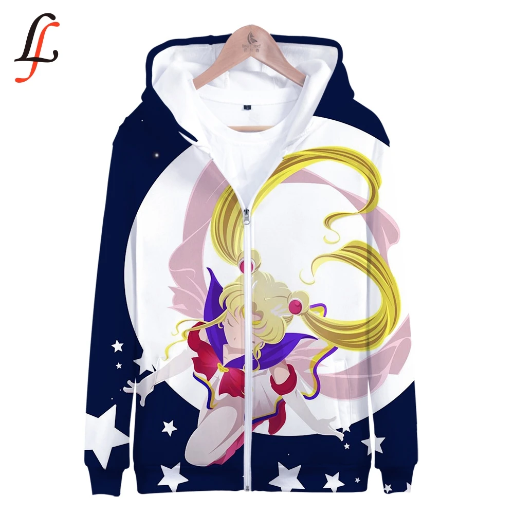 Sailor Moon 3D K Pop толстовки с молнией свитшоты Топы Harajuku Повседневный пуловер уличная