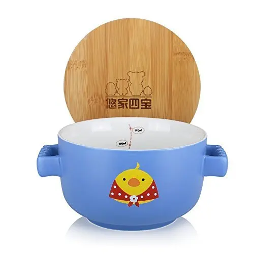 UPSTYLE Large Noodle Bowl Big Cute Cartoon Ceramic Soup Animal Pattern Cup Travel Mug with Bamboo Lid and Handle for Rice | Дом и сад