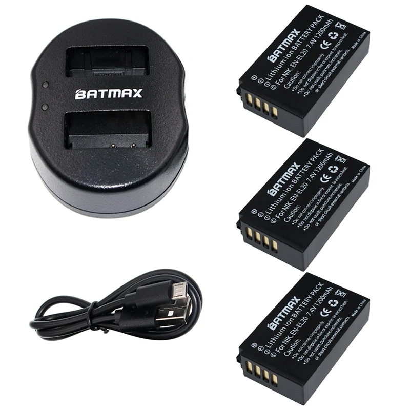 

Batmax 3pcs EN-EL20 EN EL20 ENEL20 Rechargeable Batteries+USB Dual Charger for NIKON 1 J1 J2 J3 S1 Digital Camera Battery