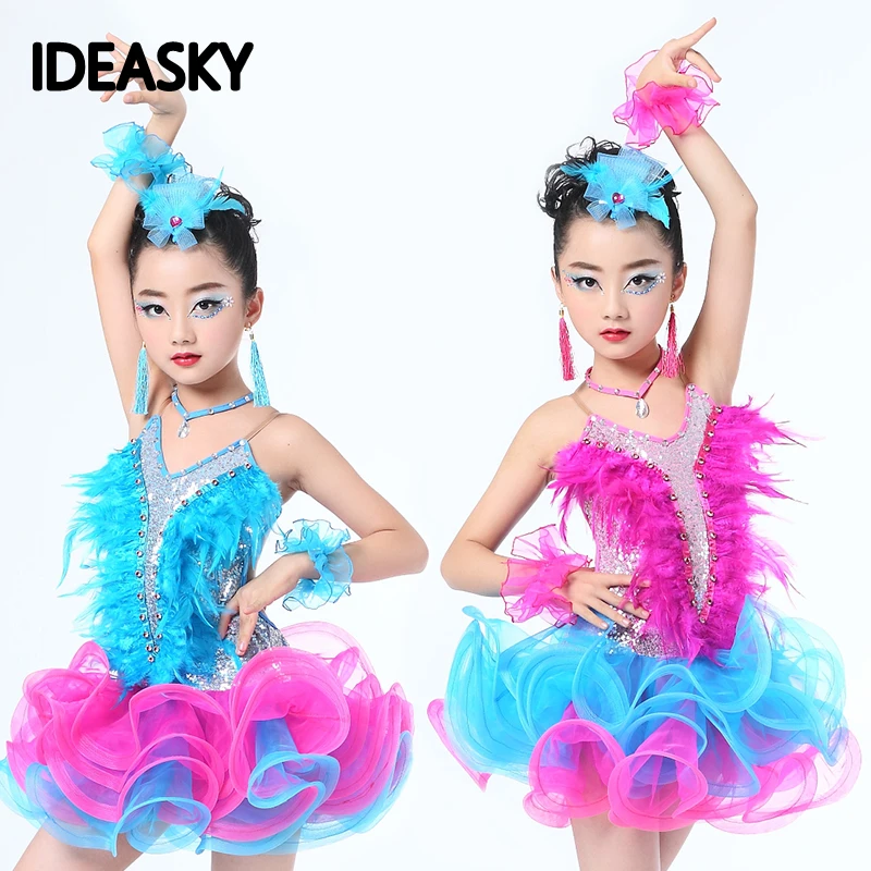 Платье для латиноамериканских танцев с блестками и перьями|Латинский| |