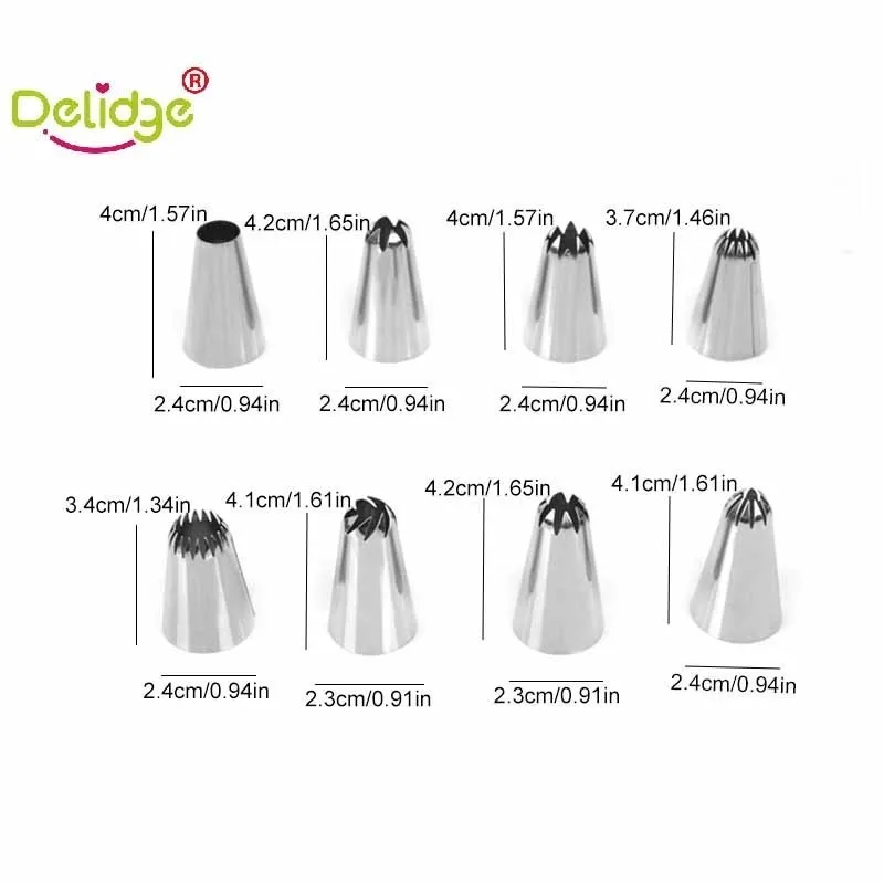 

Delidge 8 pcs/set Large Size Cake Nozzle Kitchen Accessories Cream Icing Piping Fondant Rose Nozzle Decorating Tools