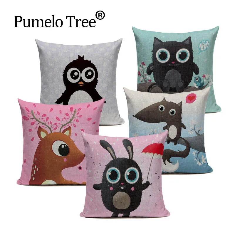 Симпатичная декоративная наволочка с милым пингвином совой хлопковая льняная