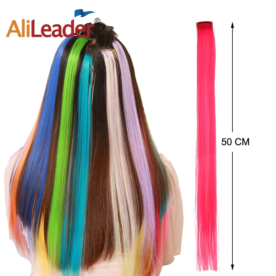 Alileader Synthetic Clip In One Piece Hair Extensions 50Cm Straight Long Hairpieces Women Girls Rainbow 57 Colors 12G/Pcs
