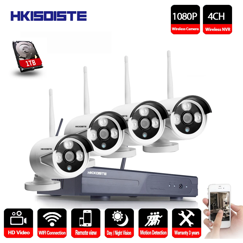 HKIXDISTE WIFI NVR система Plug & Play 1080P HDMI 4CH 2.0MP комплект супер беспроводной сигнал P2P IP