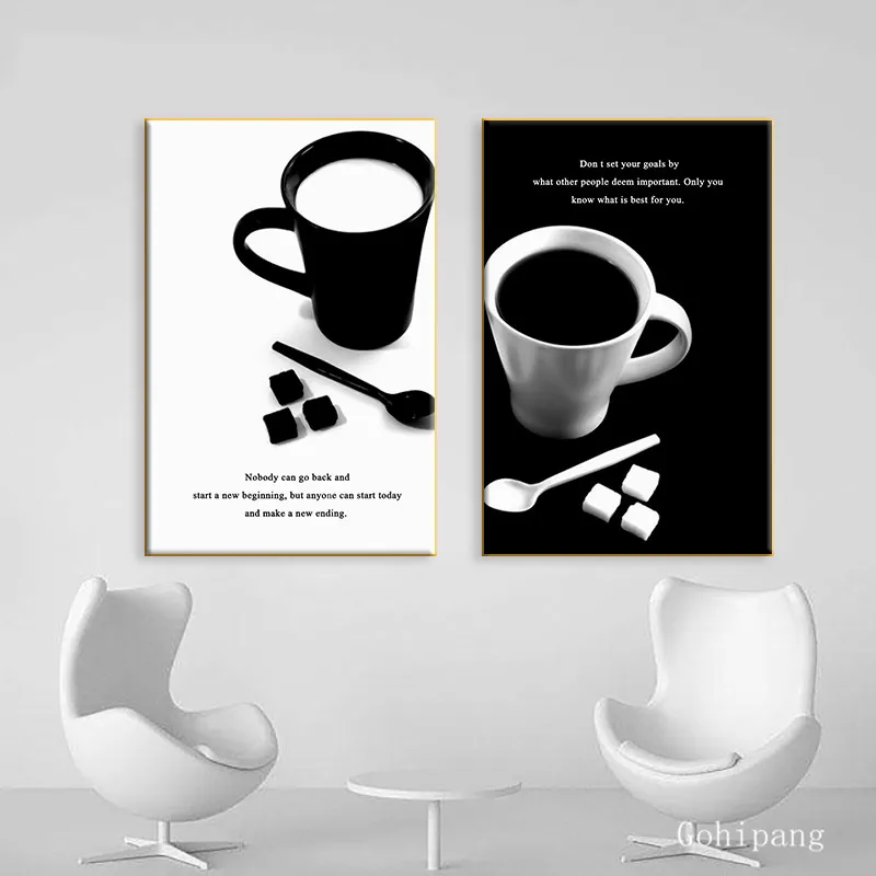 

Nordic Coffee Quotes Art Posters and Prints Modern Black and White Canvas Painting Wall Decoration Picture For Kitchen Room
