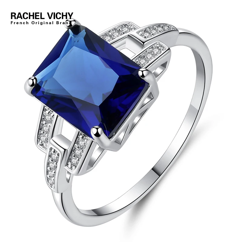 RACHEL VICHY 2018 Новое заполненное кольцо с синим цирконием для женщин Серебряное на
