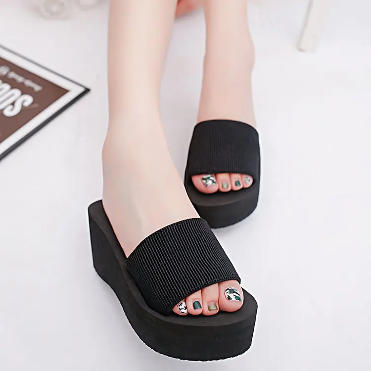 Дешевые простые тапочки Chanclas из эластичной ткани; женские пляжные сланцы на высоком каблуке; летние сандалии на платформе; zapatos mujer; женская обувь