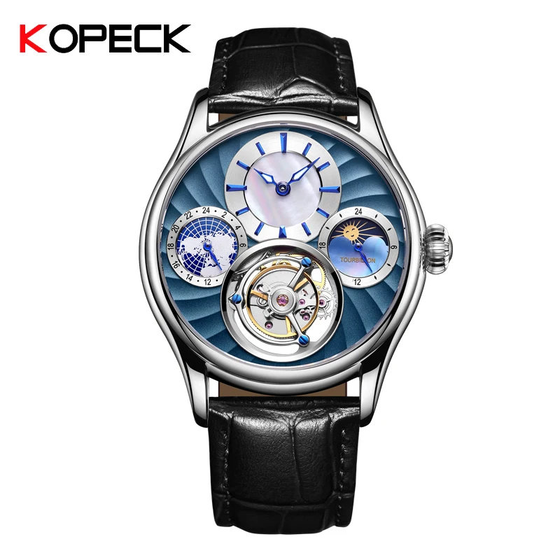 Мужские механические часы koptek Tourbillon оригинальные с сапфиром полое движение Moon