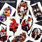 Большие Татуировки 3D Flash Fox, временные татуировки на руку, грудь, флора, искусственные мужские татуировки на ногах, волк, луна, талия, Переводные татуировки красного цвета, поставка