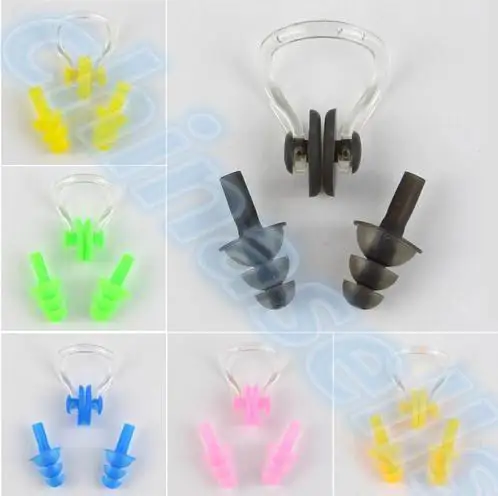 1set Soft Silicone Waterproof Swimming Diving Surf Water Sports Protection Earplugs Nose Clip with Case Bag Swim Pool Gear tool | Спорт и