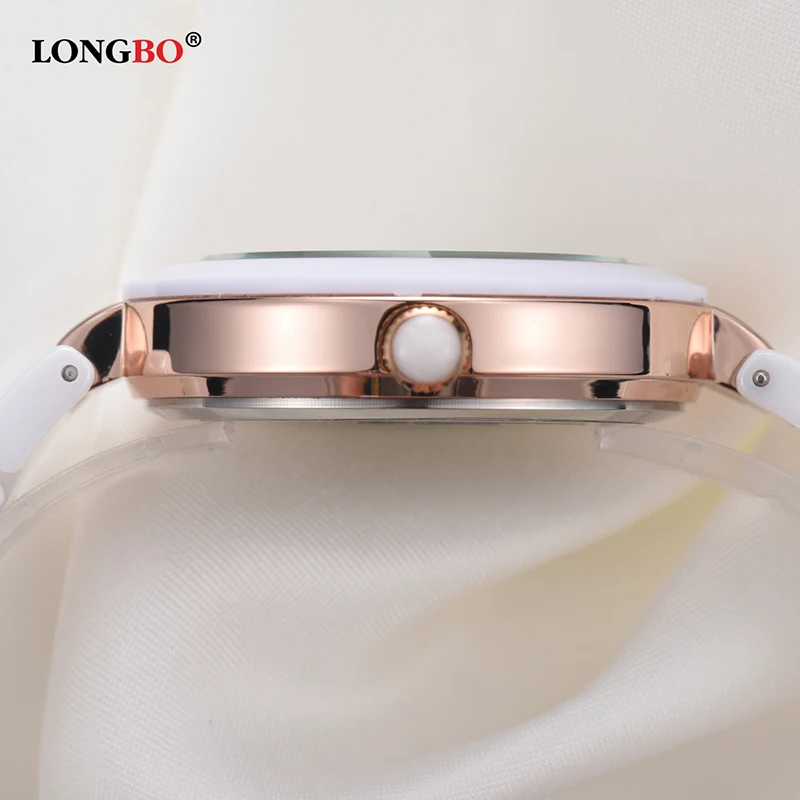 LONGBO Роскошные брендовые Модные Кварцевые керамические женские наручные часы с ремешком из белого золота, уникальные часы Geneva Hodinky Relogio Feminino