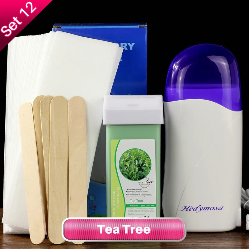 Set12 Tea Tree Hedymosa эпилятор для волос восковая машина 110-240 В воск для депиляции воск для теля полоски Depilador электронагреватель для воска W - Цвет: Set12 Tea Tree