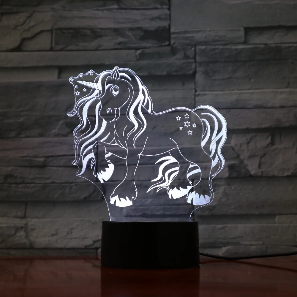 7 Красочные USB милый Единорог 3D Иллюзия лампы бытовые Спальня офисные
