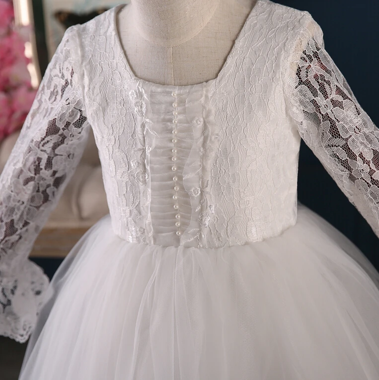 

2017 Latest Flower Girl Dresses Long Sleeves Party Pageant Communion Dress for Wedding Little Girls Kids/Children Princess Dress