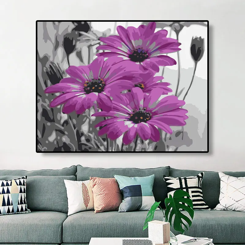ROYALDREAM фиолетовые цветы DIY живопись по номерам холст Painitng домашний настенный художественный Рисунок Раскраска по номерам для домашнего декора