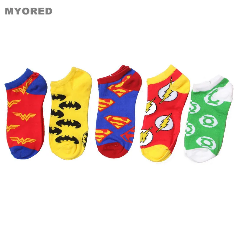 MYORED/10 шт. = 5 пар = 1 партия, Супермен, Бэтмен, супергерои невидимые летние носки, хлопковые мужские короткие носки унисекс - Цвет: ZH004