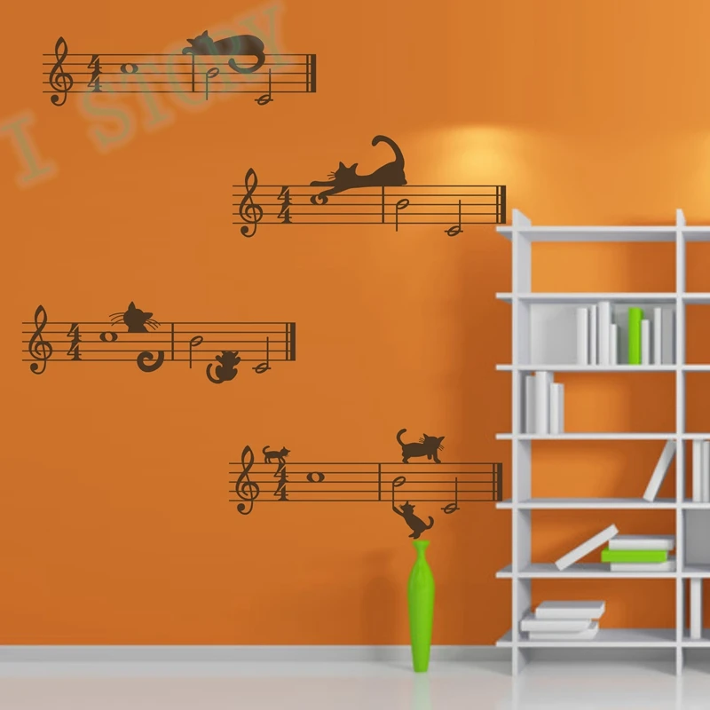 

Wall Sticker Music Notes With Cats , Removable Vinyl Decal Wall Stickers Music DIY Decoration