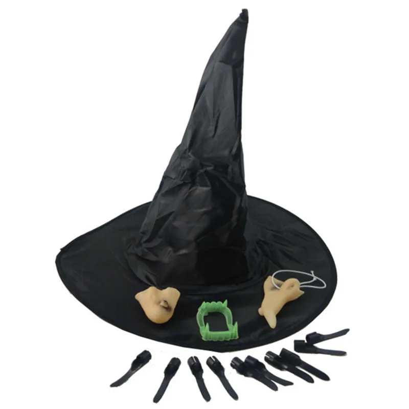 Комплекты ведьм на Хэллоуин кепка + нос ноготь челюсть зубной набор костюм