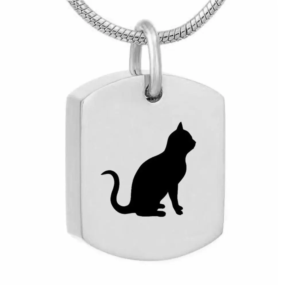 Square Pet кремационные украшения Нержавеющая сталь кулон Подвеска-урна для пепла Черный кот на сердце Котенок Keepsake Jewellery - Окраска металла: Square