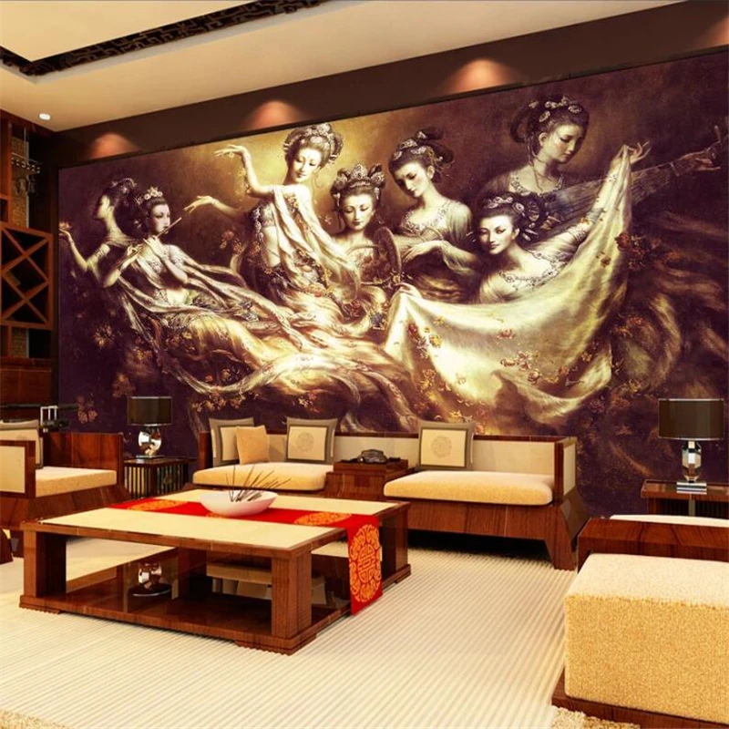 

beibehang Custom wallpaper 3d murals Dunhuang seven fairy Chinese style TV sofa background wall living room bedroom 3d wallpaper