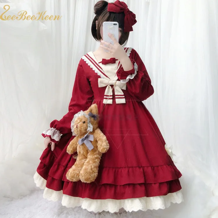 Adult red dress Костюм Лолиты синего и красного цвета карнавальный костюм в стиле аниме для девочек, чайное платье с парусами пехоты темно-синие костюмы для костюмированной вечеринки милая детская одежда в стиле Лолиты - Цвет: Adult red dress