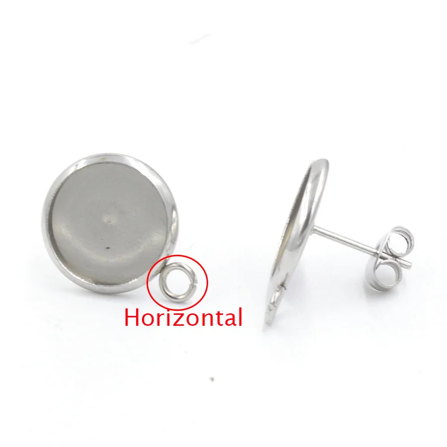 12mm Horizontal Нержавеющая сталь 12 мм золотой, серебряный тон серьги-гвоздики пустая основа с петлей для Кабошон Настройки лоток для DIY ювелирных изделий - Цвет: 12mm Horizontal
