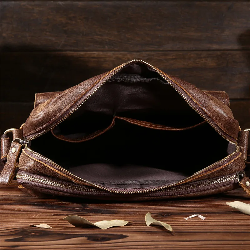

NEWEEKEND Retro Casual Nubuck Leather Genuine Leather Cowhide Scrub Small Shoulder Crossbody iPad Bag for Man 8820
