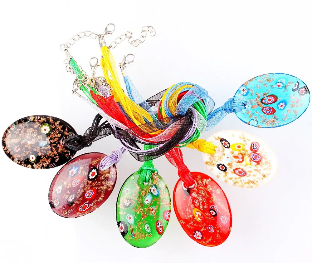 Fashion Beauty Wholesale 6pcs handmade Murano Lampwork Glass Mixed Colorful Round Gold Sand Millefiori Pendants Charms Necklaces | Украшения