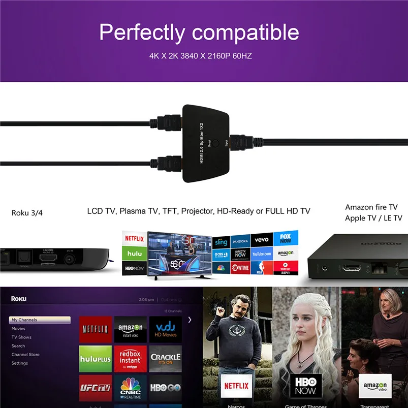 NewBEP HDMI 2 0 сплиттер 1x2 1 вход Выход ретранслятор переключатель коробка