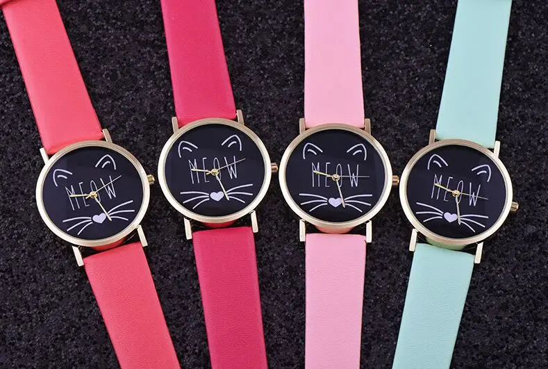 Бесплатная доставка 10 шт./лот милые часы с изображением кота Мяу повседневные