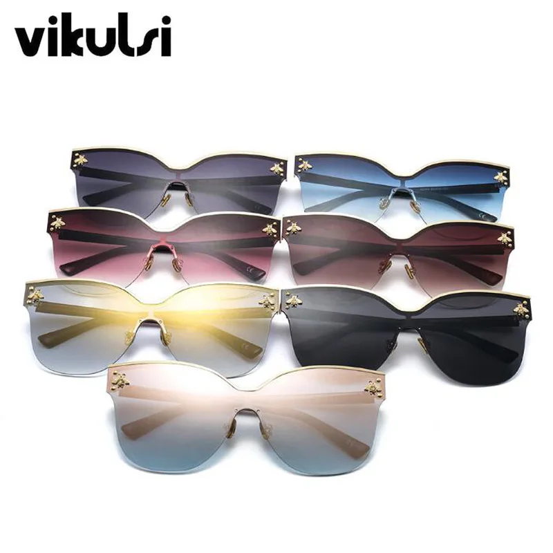 

Luxury Italy Oversized Semi-Rimless Sunglasses Women Retro Brand Fashion Designer Bee Metal Frame Sun Glasses For Female Oculos