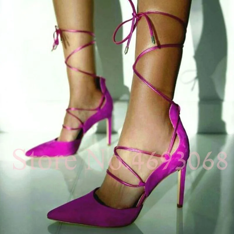 

Lace Up Ankle Strap Pumps Hot Women Red Rose Shoes Women Shallow Pumps Pointed Toe Wedding Shoes Big Size 35-43 Sexy Nightclub