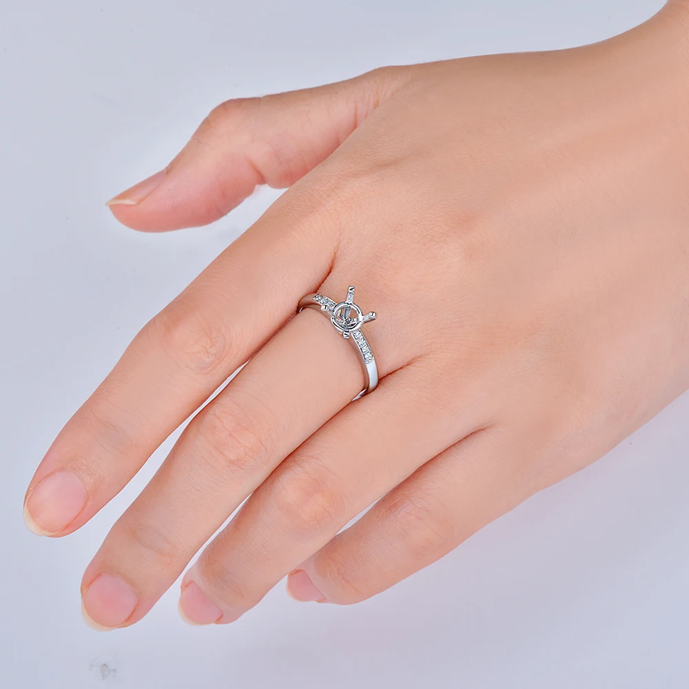 Caimao 7mm Round Shape 14kt White Gold Natural Full Cut Diamond Engagement Ring Semi Mount Settings