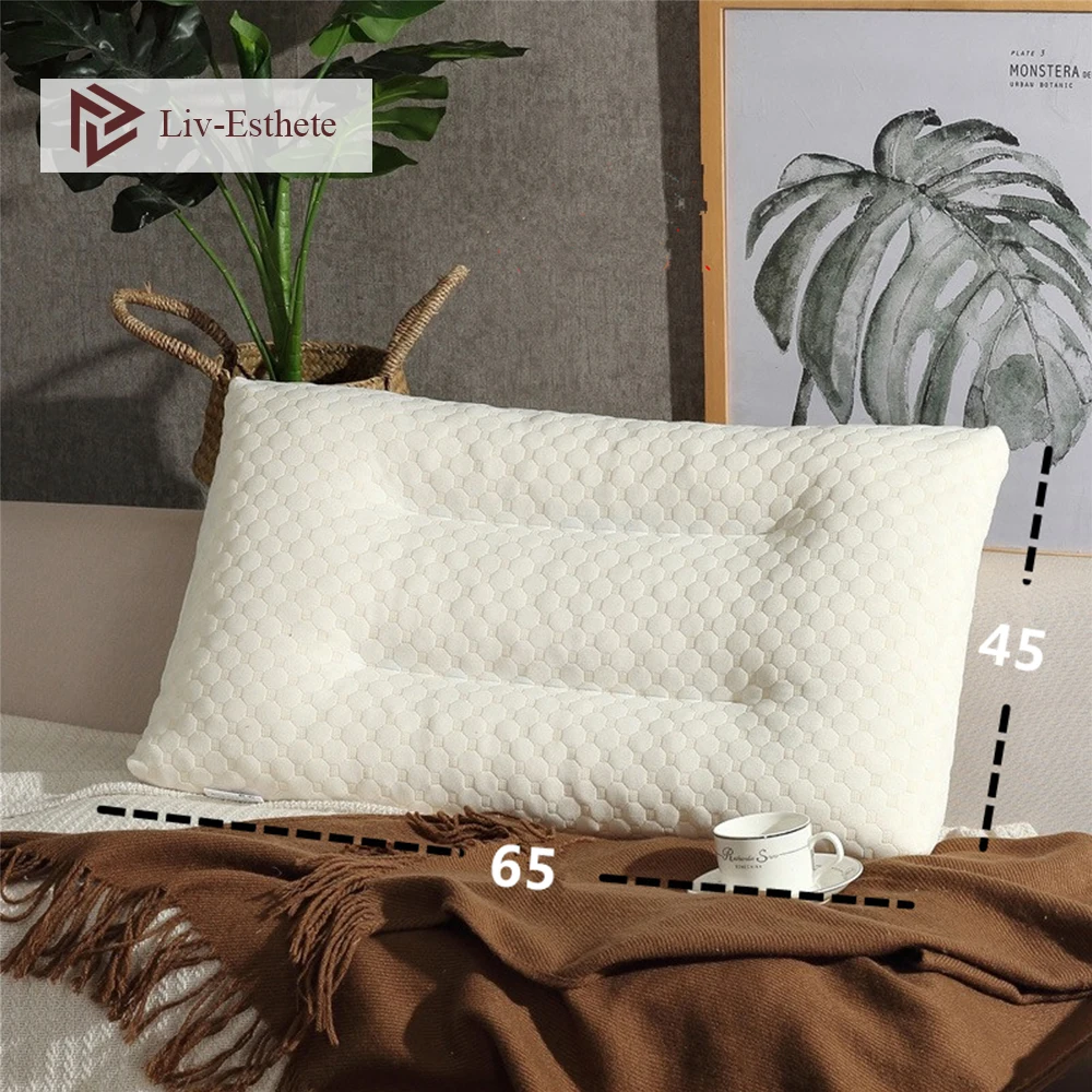 

Liv-Esthete 1PCS Hot Sale 100% Natural Latex Pillow Neck Protect Vertebrae Health Sleep Soft Pillow For Side Sleeper Wholesale