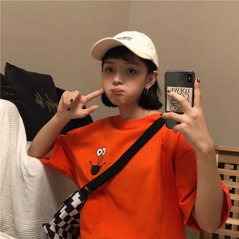 Харадзюку, Повседневная футболка, женская одежда, лето, корейский Ulzzang Kawaii, с принтом, короткий рукав, футболки для женщин и девочек, футболки, топы