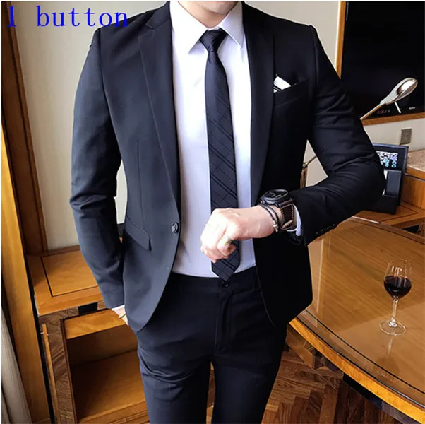 2 pieces sets black Блейзеры брюки жилет 3 шт наборы/ мода мужской повседневный бутик бизнес Свадебный костюм жениха пиджак брюки жилет - Цвет: 2 pieces sets black