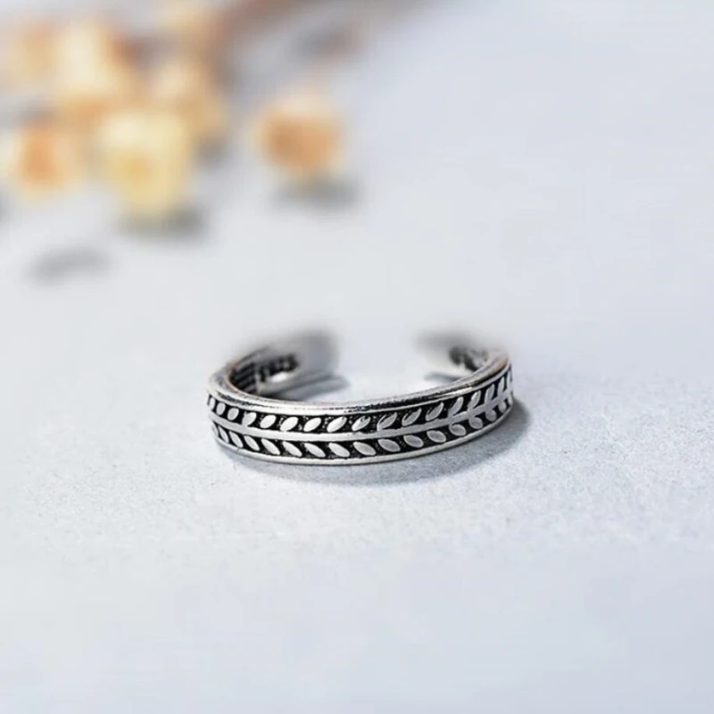 

Sole Memory Personality Temperament Retro Thai Silver Olive Branch Silver Color Female Resizable Opening Rings SRI287