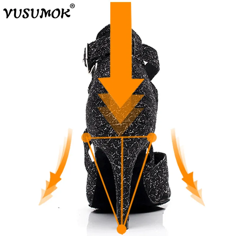 VUSUMOK Modern velvet net Women Latin Dance Shoes Girls Tango Salsa Open Toe Square Lace Heels Plugs size 33-43 | Спорт и