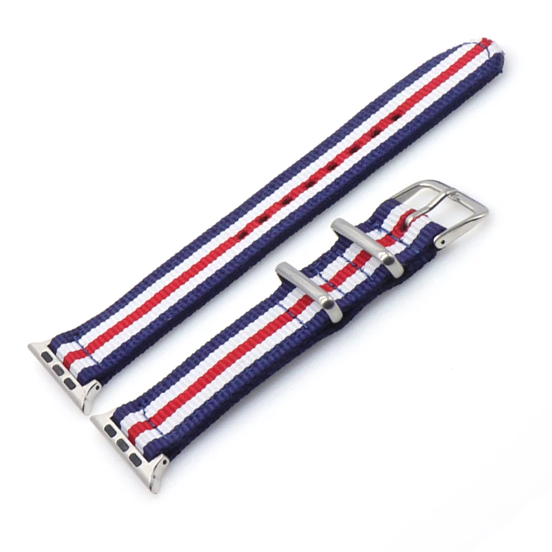 2blue 2white 1red S Нейлоновый ремешок Nato для часов iWatch 4 3 2 1 для Apple Watch 38 мм 40 мм ремешок 42 мм 44 мм Радужный браслет на запястье - Цвет ремешка: 2blue 2white 1red S