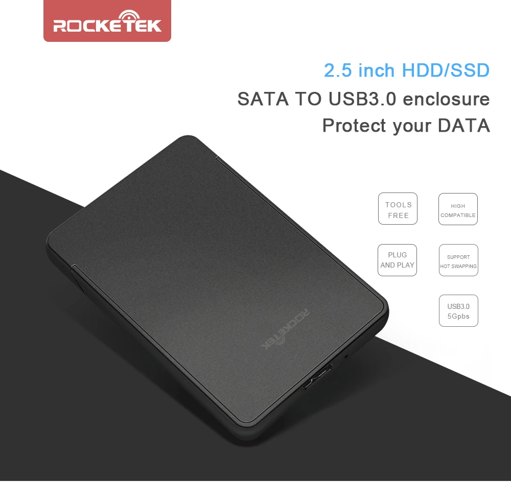 Rocketek чехол для жесткого диска 2,5 дюймов SATA для USB 3,0 SSD адаптер Коробка для жесткого диска внешний корпус для жесткого диска для ноутбука Настольный ПК