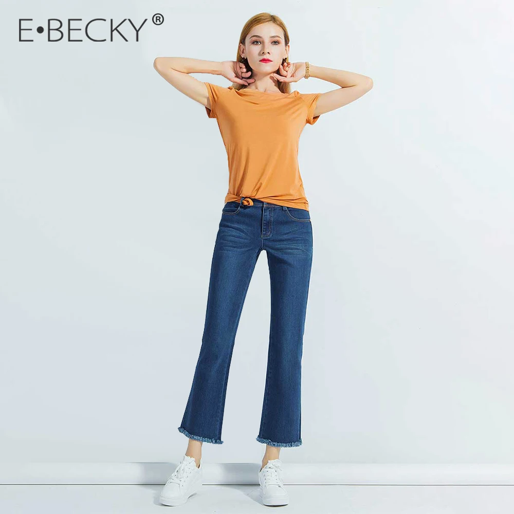E. BECKY модные офисные женские джинсы длиной до щиколотки синие с высокой талией