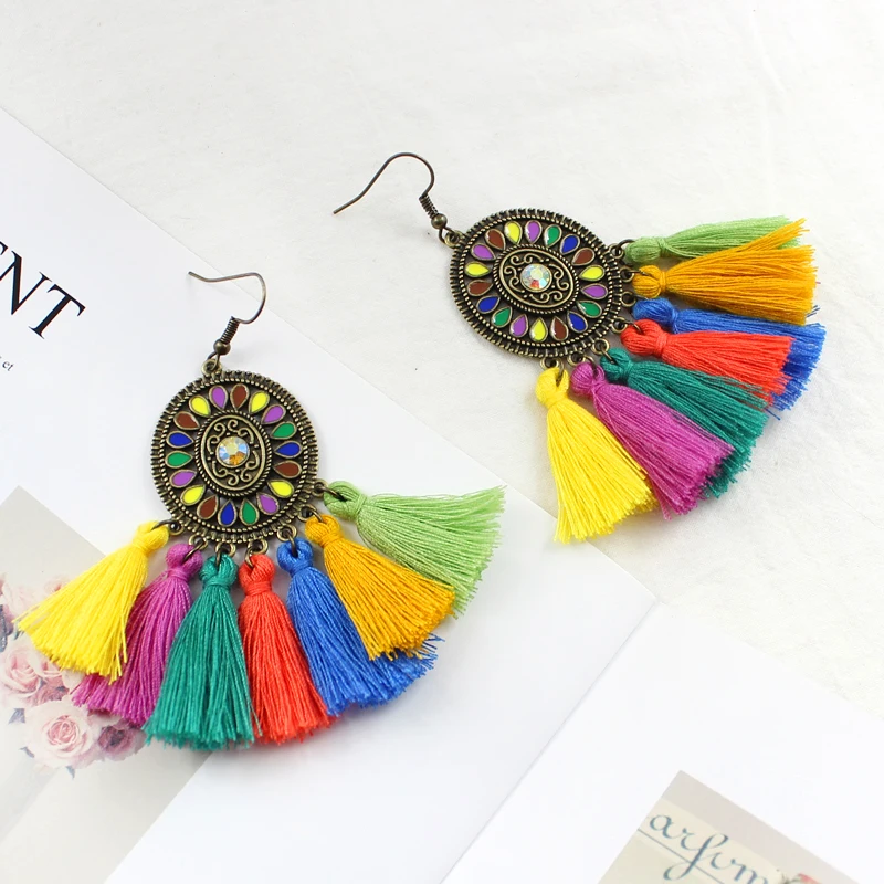 Серьги с кисточками Seven color серьги в ретро стиле богемном национальном подвеска