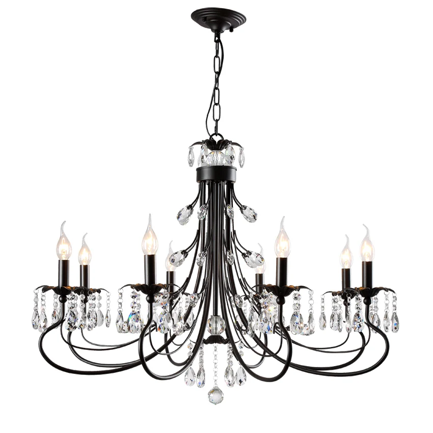 Antique Chandeliers Luminaires Home Black Iron Led Lighting Dining Room Luxury ceiling Bedroom Living Room Crystal Chandelier