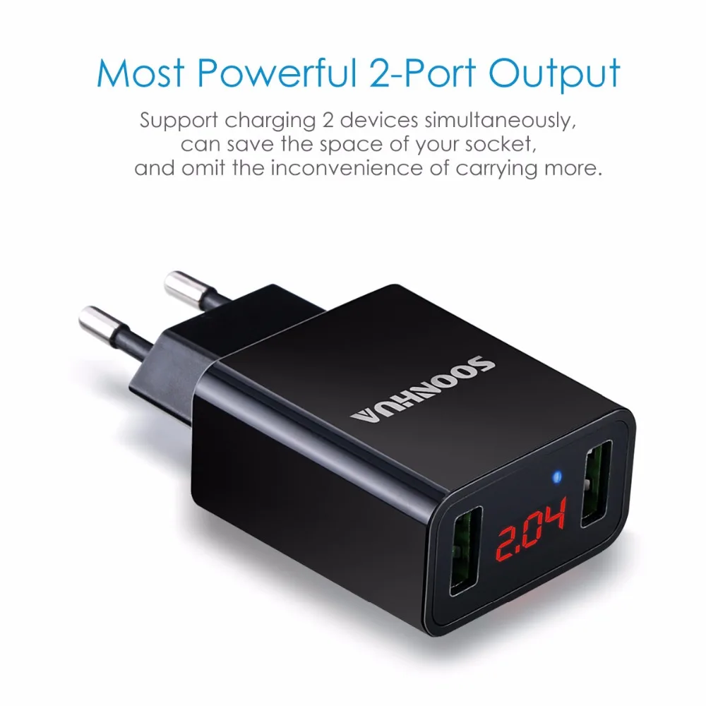 Зарядное устройство SOONHUA со светодиодным дисплеем и двумя USB-портами | Мобильные